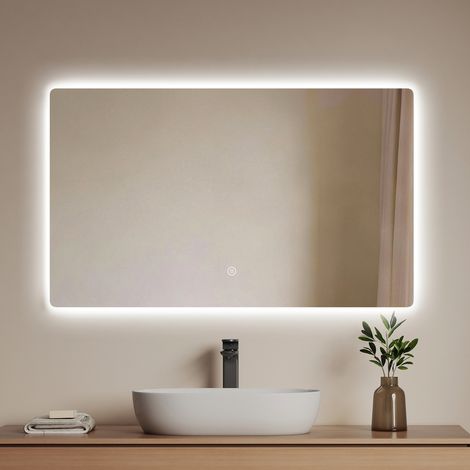 EMKE Miroir mural LED 100x60 cm pour salle de bain, rétroéclairage avec interrupteur tactile et lumière réglable froid/chaud/neutre