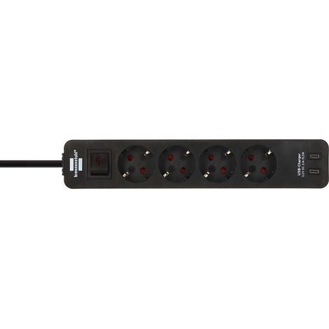 BRENNENSTUHL ECOLOR MULTIPRISE 4 PRISES AVEC PRISE DE CHARGE USB (MULTIPRISE AVEC 2 PORTS USB C, INTERRUPTEUR ET CÂBLE DE 1,5 M)
