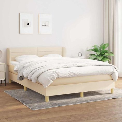 Sommier à lattes de lit avec matelas Crème 140x190 cm Tissu (1/5)