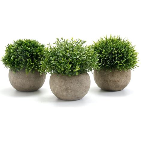 Lot de 3 plantes artificielles avec pots gris pour décoration intérieure et extérieure (1/5)
