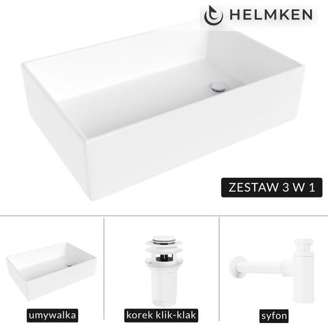 Lavabo à poser Helmken 51861000 (61 x 40) Blanc + Siphon blanc + Bouchon clic-clac blanc (1/5)