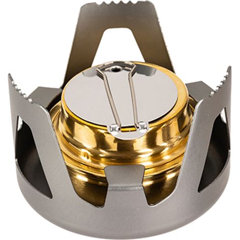 Réchaud à alcool portable, petit brûleur en laiton avec support en aluminium, ustensile de cuisine ultraléger pour le camping, la randonnée et les pique-niques en plein air.