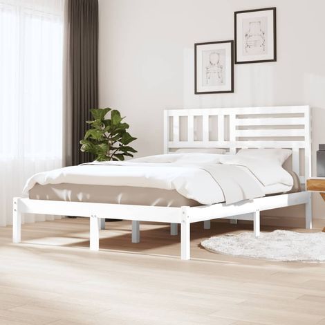 Lit adulte Contemporain Cadre de lit Blanc Bois de pin massif 140x200 cm 23577 (1/5)