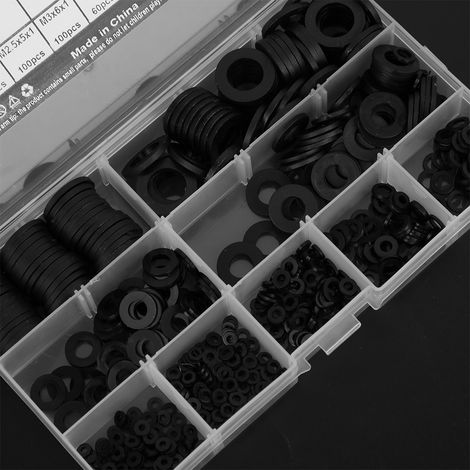 Kit de 600 rondelles en nylon noir, M2-M12, 9 tailles disponibles (1/5)