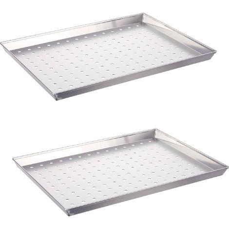 Set di 2 Teglie da forno rettangolare cm 35x28 H3 per Pizza pane dolci forata Professionale in Lega Alluminio 3003 con fori Bordi Ripiegati e Saldature Eccellenti Pasticcerie ristoranti Made in Italy