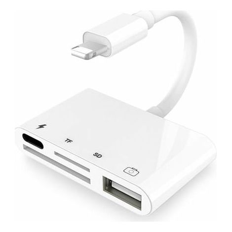 Adaptateur Carte SD - Lecteur TF - USB OTG - Pour iPhone - Compatible iOS 9.2 à 17 - Jusqu'à 512 Go - 4-en-1