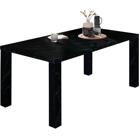 Table de salle à manger 180 x 90 cm en MDF effet marbre noir avec pieds larges - PANGIVO (1/5)