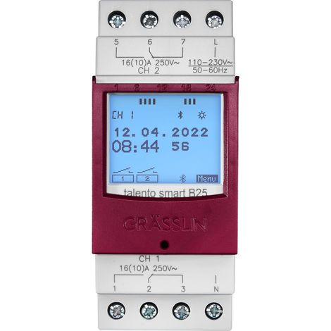 Grässlin 43.02.0002.1 Talento smart B25 - Digitale 2-Kanal Zeitschaltuhr mit App-Programmierung Montage auf Hutschiene (1/5)