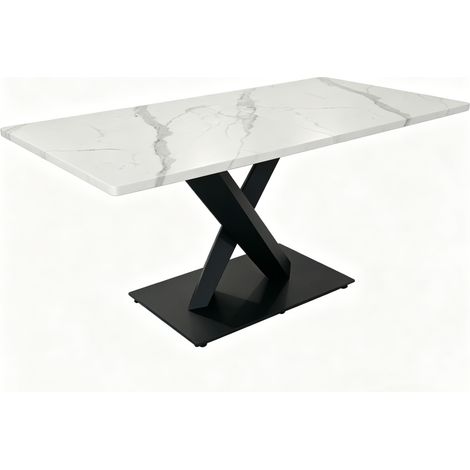 Moderner rechteckiger Esstisch 160x80 cm aus weißem MDF mit schwarzem Metallgestell (1/5)