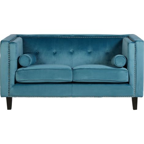 Premier Housewares Felisa 2 Seat Blue Velvet Sofa (1/5)