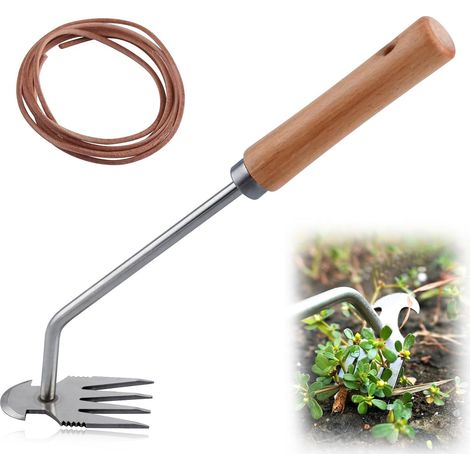 Manual Weeding Tool Garden Tool Weeding Tool Multifunction Weeding Tool with Wooden Handle Cow Leather Rope (1/5)
