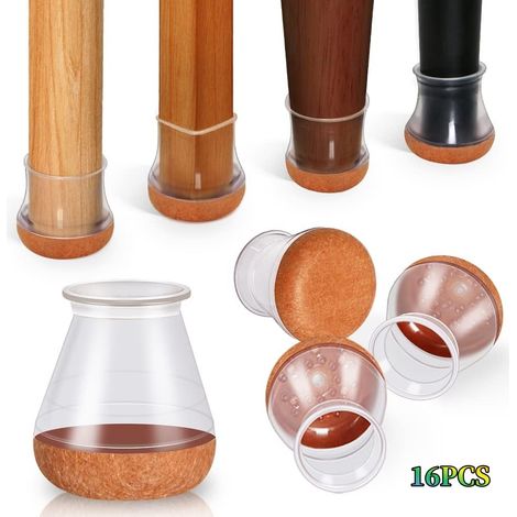Lot de 16 protège-pieds de chaise transparents (2 x 2 x 3 cm), en silicone, pour sols, adaptés aux pieds de chaise, réduisent le bruit et préviennent les rayures. (1/5)