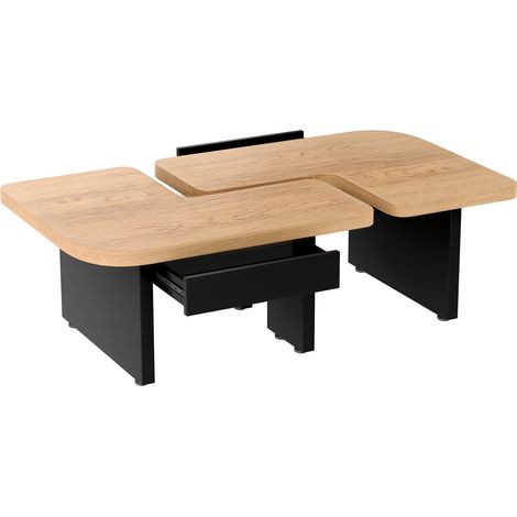 Mesa de centro moderna con LED, MDF efecto madera natural, 2 cajones, 90 x 60 x 44,5 cm (1/5)