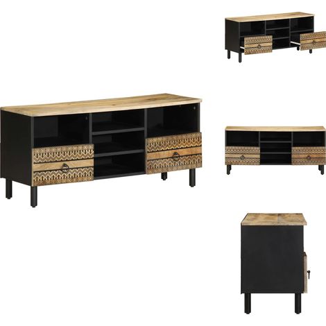 Meuble TV noir 100x33,5x46 cm bois massif manguier brut - Meuble TV - Meubles TV - Banc TV - Buffet TV (1/5)