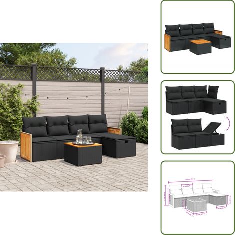 The Living Store 6-tlg. Garten-Sofagarnitur mit Kissen Schwarz Poly Rattan - Gartenmöbel Set - Outdoor Lounge - Rattan Gartenset - Esstisch Set - Balkonmöbel