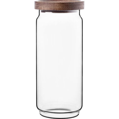 Recipiente para alimentos, vidrio borosilicato, capacidad de 950 ml, tapa de madera con junta de silicona, almacenamiento de alimentos versátil, apto para lavavajillas. (1/5)