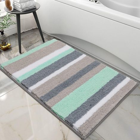 Tapis de bain antidérapant et absorbant en microfibre, lavable en machine (40 x 60 cm, vert/gris) (1/5)