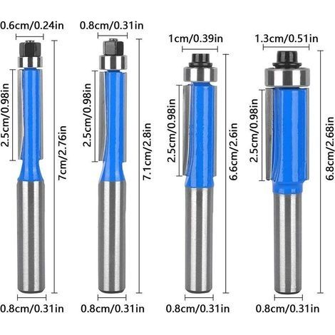 4-teiliges Fräser-Set, 8-mm-Schaft, Holzkopierfräser, Fräser mit Kugellager, Bündigfräser, für Heimwerkerarbeiten und Zuschnitte, Universal-Fräser (1/4)