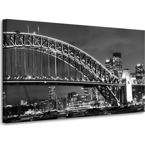 Leinwandgemälde Architektur Brücke bei Nacht 100x60 cm Stadtlichter