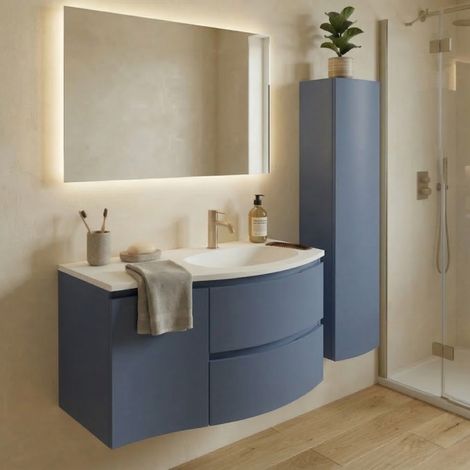 ARMONIA Ensemble meuble + vasque 105cm plan à gauche + 1 colonne Bleu Mer (1/5)