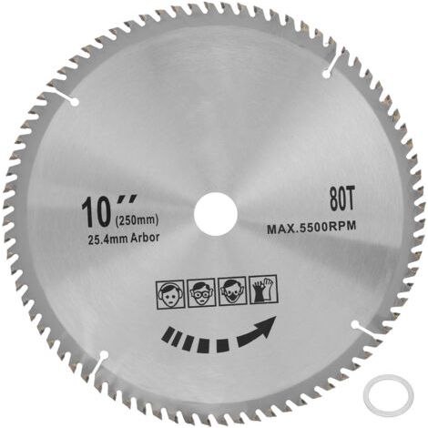 Disque de coupe pour scie circulaire 10 x 80 dents, 254 mm, en carbure cémenté, pour le travail du bois. (1/5)