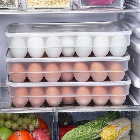 Boîte à œufs en Plastique Cuisine Grand Boîte Rangement d'oeufs Grille Porte Oeufs en Réfrigérateur avec Couvercle pour 34 œufs (1/4)