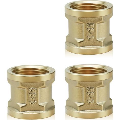 Lot de 3 manchons en laiton G3/4" IG/IG - Filetage intérieur - Jaune - Adaptateur double - Pour raccord de tuyau (1/5)