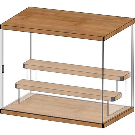 Présentoir de rangement pour figurines de collection (boîte surprise) en acrylique, anti-poussière, avec porte et escalier à 3 niveaux (taille M, 32 x 18 x 26,4 cm). (1/5)
