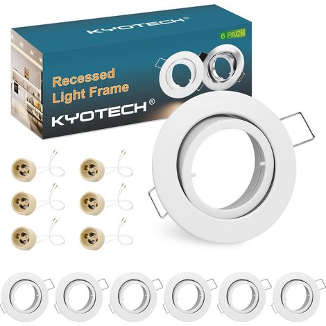 lot de 6 cadres pour spots à encastrer orientables Aluminium brossé,livré avec douilles GU10,Cadre de Montage encastré Pour lampes halogènes GU10 MR16 led module
