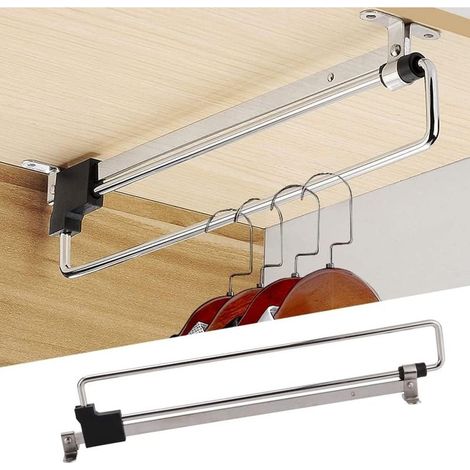 Tringle à vêtements télescopique rétractable pour armoire – 40 cm, réglable sans perçage, en acier chromé, charge max 12 kg (1/5)