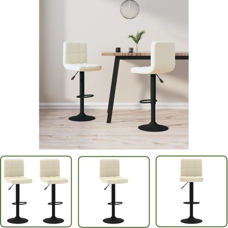 The Living Store Barhocker 2 Stk. Creme Samt - Samt Sessel - Creme Stuhl - Barhocker Mit Fussablage - Drehbares Barstool - Höhenverstellbar (1/5)