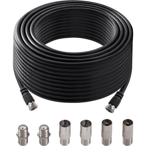 10m 75ohm Câble Coaxial RG6,F Mâle vers F Mâle Haut Débit RG6 Câble D'antenne TV,avec 6pc Coupleurs D'extension,pour décodeur,TV (1/5)