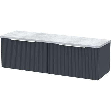 Tixall Fluted 2 Drawer Wall Hung Vanity Unit with Laminate Worktop, Dark Grey, 1200mm