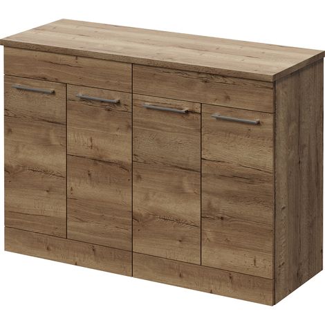 Napoli 460 Tobacco Oak 1200mm 4 Door Vanity Unit for Countertop Basins - 1200mm - Chrome 160mm Handle