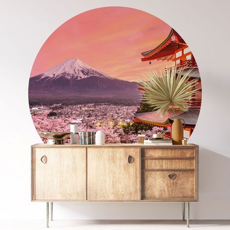Sticker mural rond / cercle - Mont Fuji Japon - Diamètre 30 cm - Adhésif + Protection MATE (1/3)