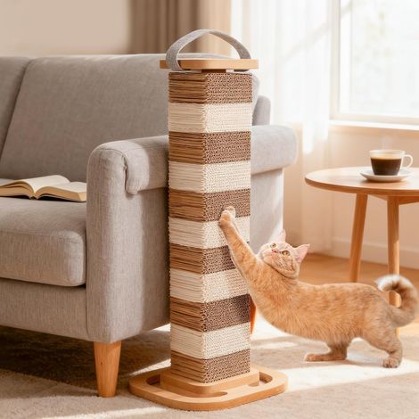 Arbre à chat rotatif à 4 voies, griffoir pour chat en carton ondulé à 5 couches, arbre à chat interchangeable pour protéger votre canapé, 62 cm de haut (1/5)