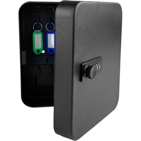 Boite a Clefs avec Code 20 Chiffres Sécurisée, Robuste en Métal, Exterieur Interieur Cofre Ort Robuste Con Combination Lock Stocker Les Clé pour Ecole, Bureau, Usine, Noir (1/5)