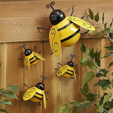 VURAHOME - Décoration murale guêpe en métal, décoration abeille de jardin rouille, décoration murale figurine en métal décoration de jardin accrochée au mur, cadeaux de jardin bourdon, décoration roui (1/5)