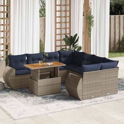 vidaXL Salon de jardin 9 pcs avec coussins gris résine tressée (1/5)