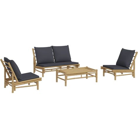 vidaXL Salon de jardin 4 pcs avec coussins gris foncé bambou (1/5)