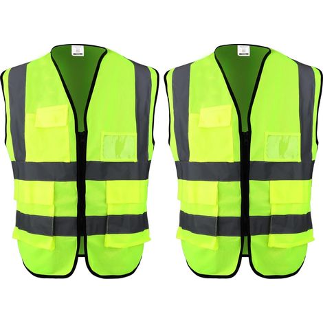 Gilet de Sécurité Réfléchissante, 2PCS Veste Fluorescente avec Poches, Gilet Velo de Haute Visibilité pour Travail, Jogging, Cyclisme - Unisexe (1/5)