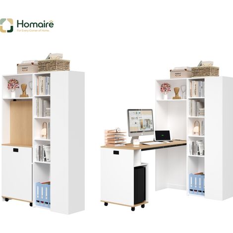 Mobilier de bureau blanc avec rangement et port USB en mdf 104,5 x 30,5 x 160 cm HOMAIRE (1/5)