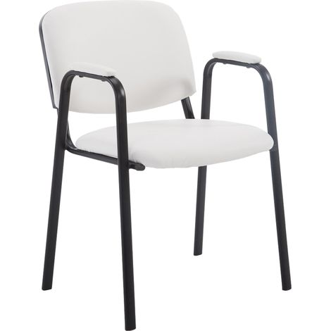 Silla de visita con reposabrazos integrados zona de espera en PVC blanco, base de 4 patas en metal negro 100003376 (1/5)