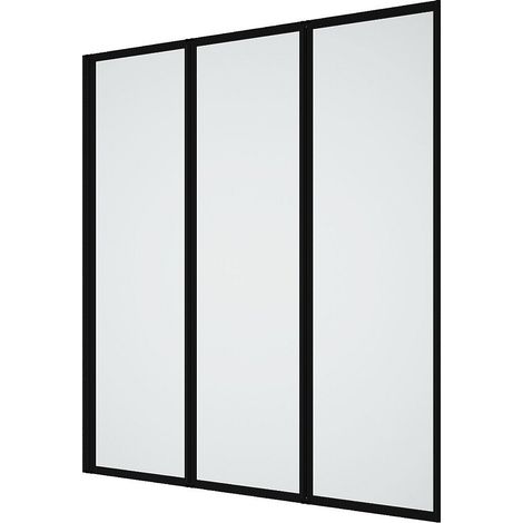 Vente-Unique – Pare-baignoire pliant en métal noir mat 120x140 cm – Verre trempé 4 mm – Aluminium – Ajustable +/- 1 cm de chaque côté