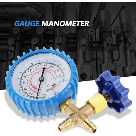 Manomètre de recharge de réfrigérant pour climatisation, compatible avec les fluides frigorigènes R410A, R22, R134A et R404A. (1/5)