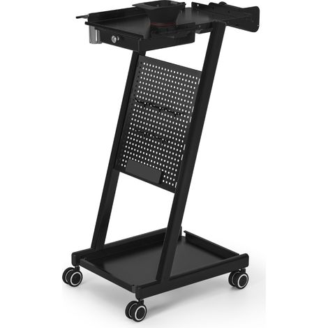 BarberPub Friseurwagen mit Schublade & 2 Ablagen, Friseur Arbeitswagen mit Farbenschale, Folienhalter & 5 Haken, Beauty Salon Trolley Metall, Rollwagen, 0085 (Schwarz)