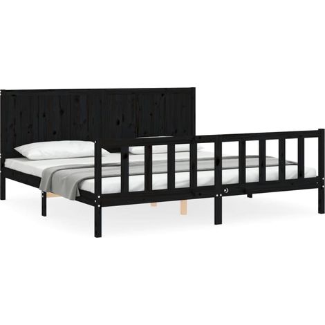 Maison Exclusive - Massivholzbett mit Kopfteil Schwarz 200x200 cm (1/5)
