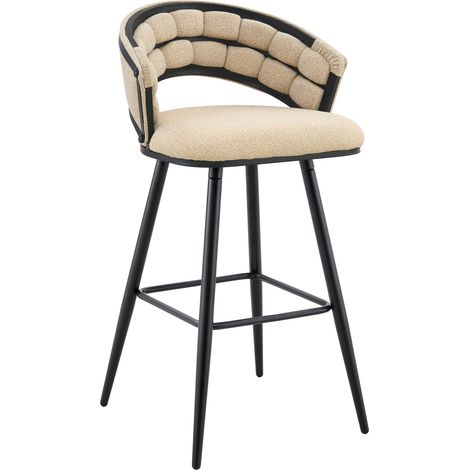 Lot de 2 tabourets de bar en velours beige avec pieds en métal noir pour cuisine moderne (1/5)