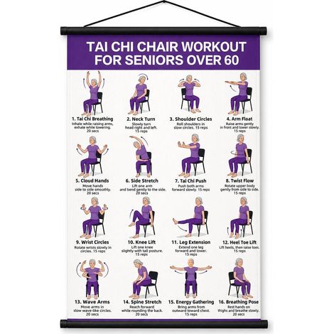 Tableau d'Exercices de Tai Chi sur Chaise Lionpower pour Seniors – Poster de Tai Chi sur Chaise pour Débutants – Guide d'Exercices Assis pour Seniors