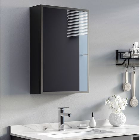 Mobile bagno pensile con specchio nero 40 x 15 x 60 cm, 3 ripiani, OKWISH (1/5)